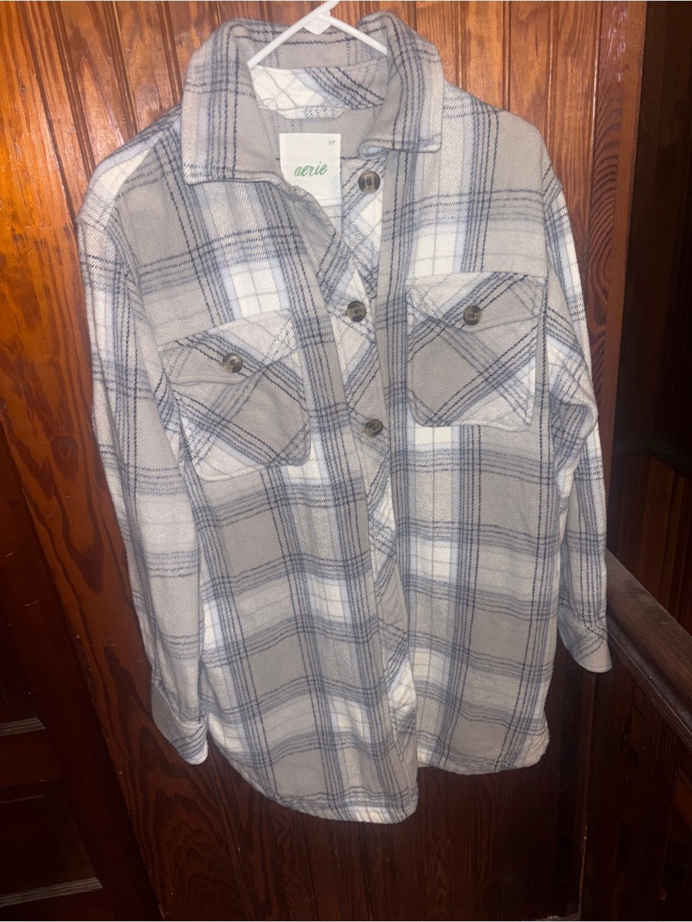 Aerie Womens Gray Plaid Button-Up Shirt